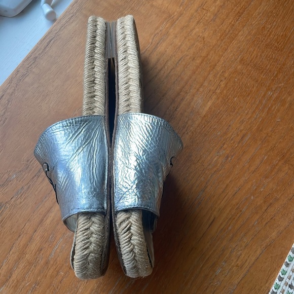 CHANEL slides sandals metallic silver espadrilles size 37 6 6.5 7 - Picture 3 of 11
